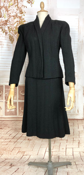 Amazing Original 1930s Black Skirt Suit With Textured Stripes