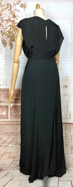 Stunning Original Late 1930s / Early 1940s Vintage Black And Gold Lamé Femme Fatale Evening Dress And Jacket