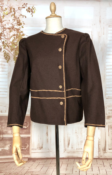 Wonderful Original 1930s Volup Vintage Chocolate Brown Asymmetrical Cardigan Blazer