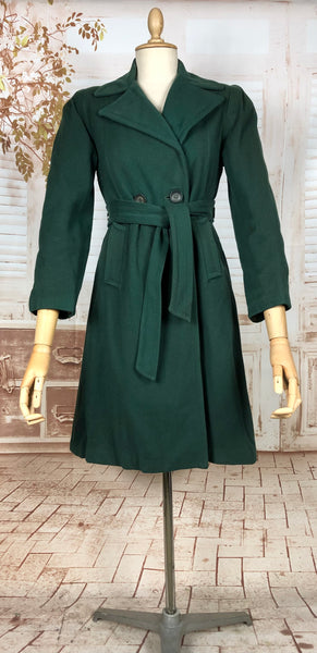 Stunning Forest Green Original 1940s Belted Princess Coat