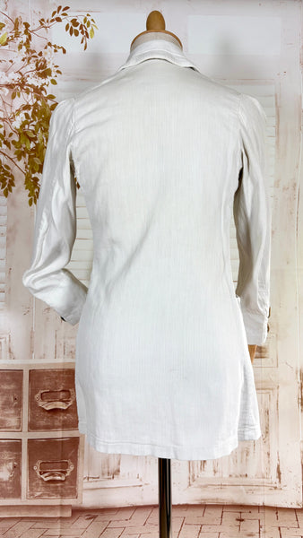1930s White Self-Striped Lightweight Coat | Art Deco Era Vintage Jacket