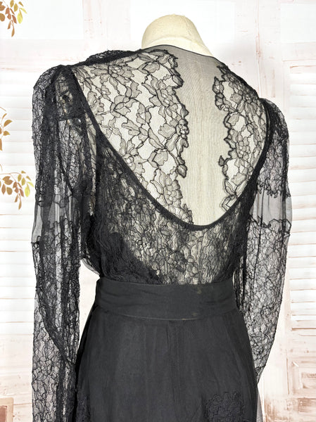 1930s Black Lace Evening Gown with Statement Buckle Detail - Femme Fatale