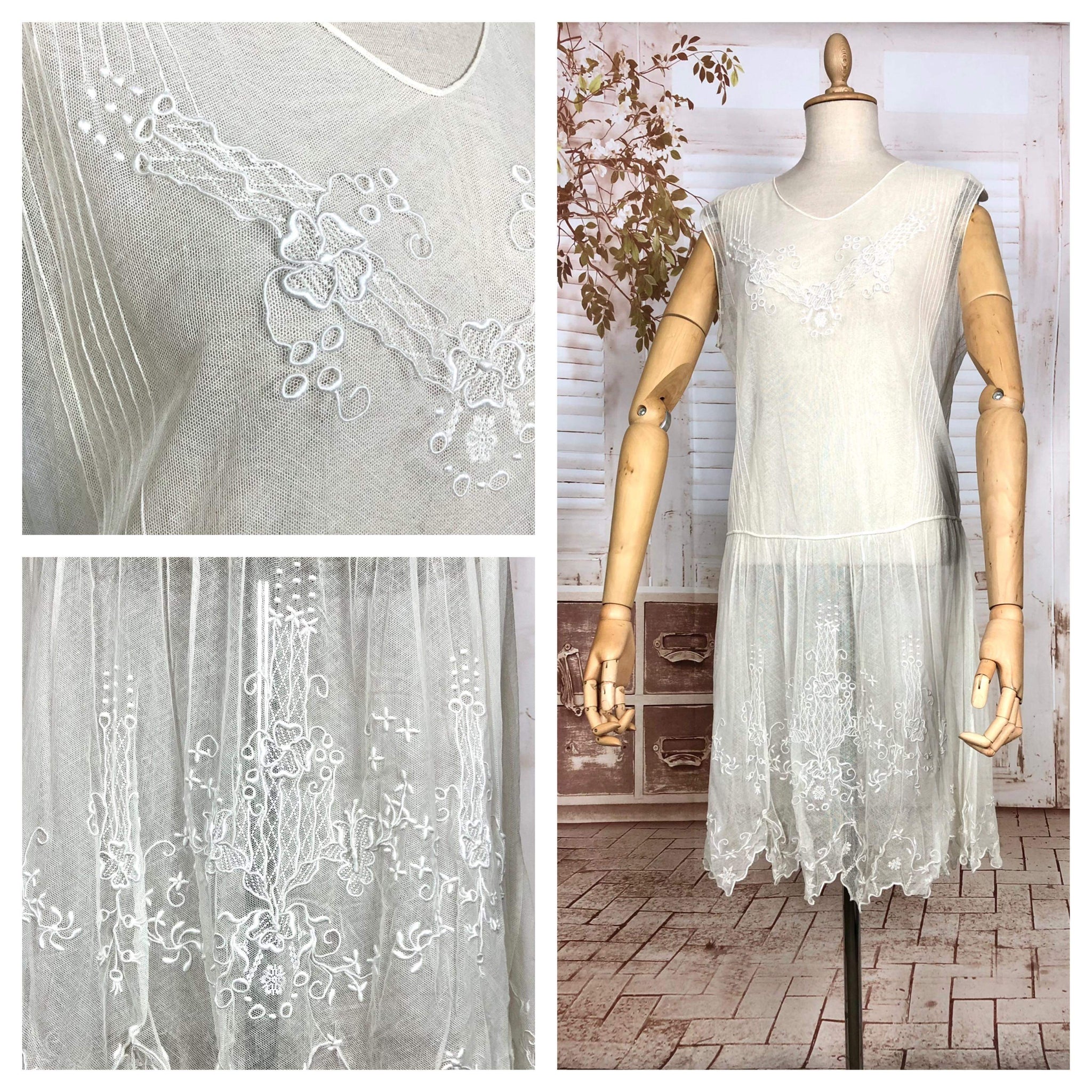 Ethereal Original 1920s Antique White Embroidered Lace Flapper Dress Black Sheep Antiques Ethereal Original 1920s Antique White Embroidered Lace Flapper Dress Black Sheep Antiques