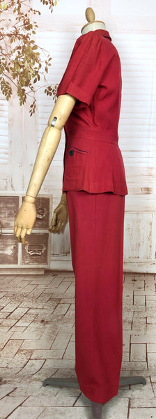 Exceptionally Rare Original 1940s Red Pant Suit By Hobbies Sportwear