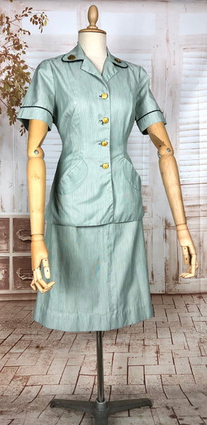 Fabulous Original 1950s Vintage Green Striped Summer Nurse Uniform Suit WAC Women’s Army Corp