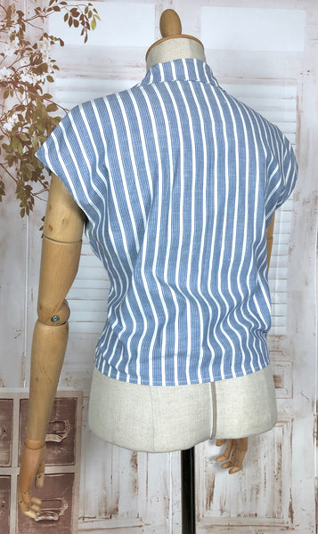 Wonderful Original 1940s Vintage Blue And White Striped Summer Blouse