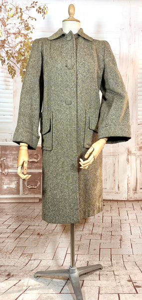 1940s Atomic Fleck Tweed Coat – Strong Shouldered Flecked Tweed Swing Coat