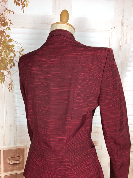 Stunning 1940s Striped Red Faille Suit By Lampl