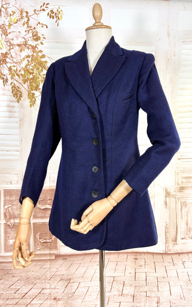 Rare Edwardian / 1910s Navy Blue Riding Coat With Asymmetric Closure