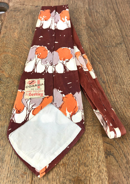1940s Brown, Orange & Lilac Grey Novelty American Rayon Swing Tie – Cohama De Luxe