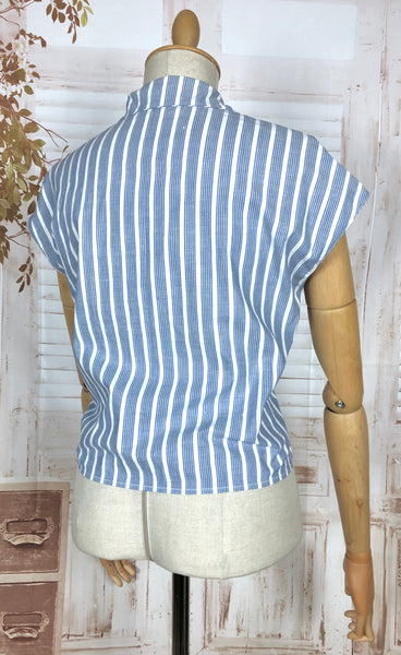 Wonderful Original 1940s Vintage Blue And White Striped Summer Blouse