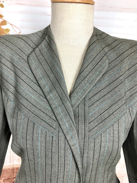 Exquisite Original 1940s Striped Blade Runner Skirt Suit - Gilbert Adrian Inspired