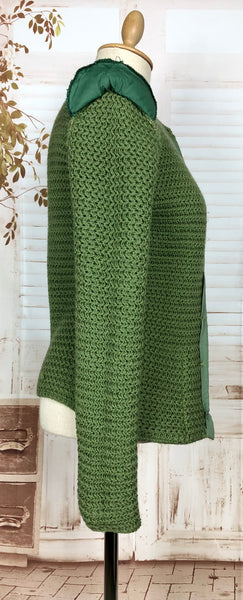 Exquisite Original 1940s Vintage Green Knit Cardigan By Cronies