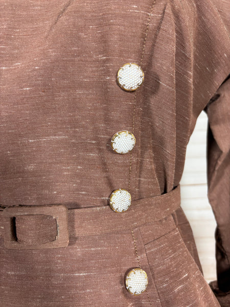 Lightweight 1940s Chocolate Brown Skirt Suit With Contrast Collar