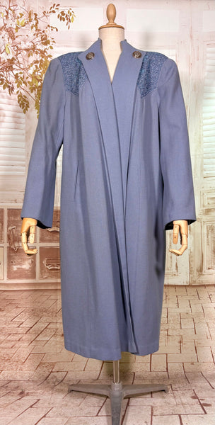 Rare Volup 1940s Periwinkle Lilac Clutch Coat With Soutache Embroidery