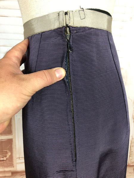 Amazing Blue Striped Rayon Faille 1940s Suit Volup Capable