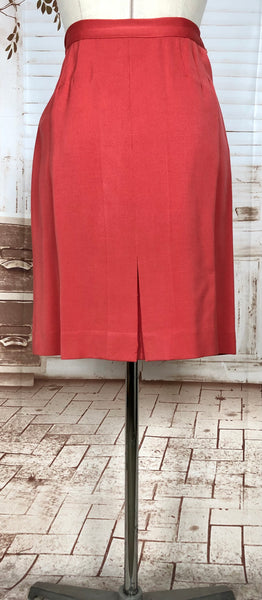 Incredible Original 1940s Vintage Coral Red Gabardine Skirt Suit By Jaunty Juniors