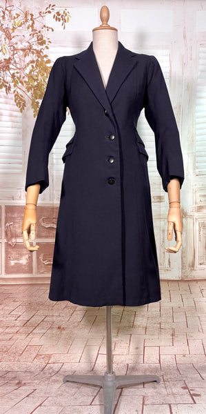 Early 1940s Navy Blue Fitted Wartime Princess Coat