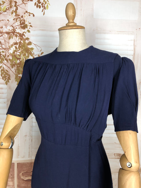 Rare 1930s Navy Blue Crepe Adjustable Maternity Wrap Dress By Blessed Event