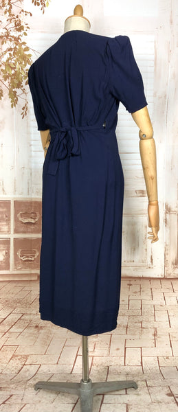 Rare 1930s Navy Blue Crepe Adjustable Maternity Wrap Dress By Blessed Event