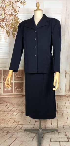 Gorgeous Original 1940s Volup Vintage Navy Blue Skirt Suit