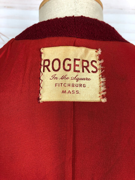 Incredible Original 1940s Red Princess Coat With Astrakhan Collar