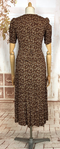 Super Rare 1930s Vintage Abstract Printed Brown Rayon Skirt Suit