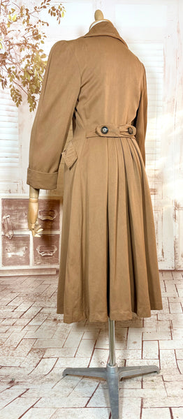 Exquisite 1940s Milk Chocolate Gabardine Belt Back Princess Coat