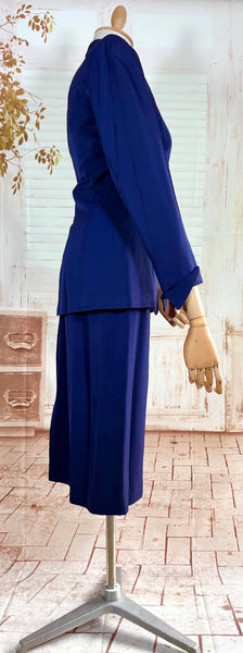 Exquisite Royal Blue 1940s Gabardine Suit With Western Stitching Detail