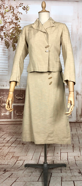 Rare Original 1930s Vintage Asymmetric Cream Rayon Faille Skirt Suit