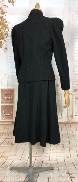 Amazing Original 1930s Black Skirt Suit With Textured Stripes