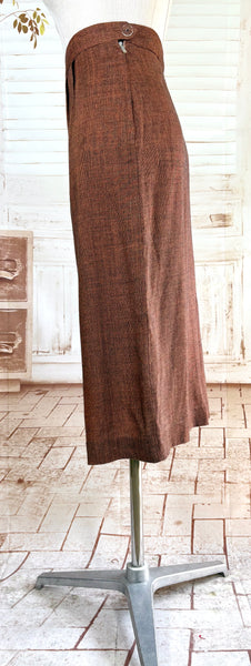Lightweight Wool 1940s Rust Brown Striped Volup Suit