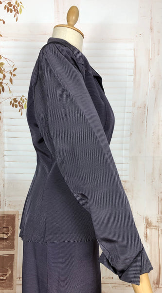 Amazing Blue Striped Rayon Faille 1940s Suit Volup Capable