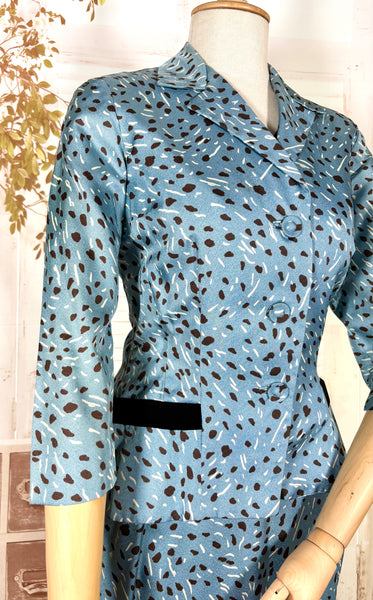 Late 1940s / Early 1950s Blue Print Dress Suit