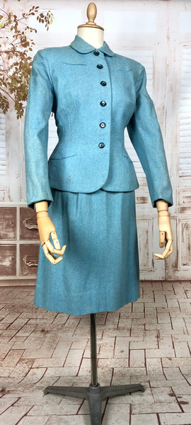 Amazing Original 1940s Vintage Sky Blue Skirt Suit By Handmacher