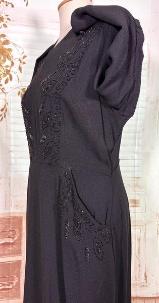 Exquisite Black Beaded 1940s Cocktail Dress