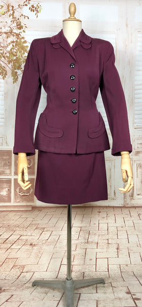 Beautiful Original 1940s Vintage Berry Purple Gabardine Skirt Suit