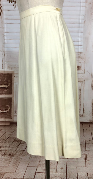 Incredible Original 1940s Vintage Off White Cream Skirt Suit With Quilted Shoulders And Huge Bishop Sleeves