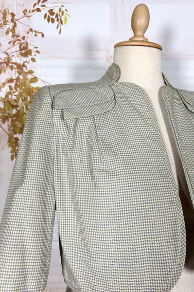 Grey Micro Check 1940s Cropped Bolero Jacket With Statement Shoulders