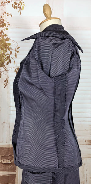 Amazing Blue Striped Rayon Faille 1940s Suit Volup Capable