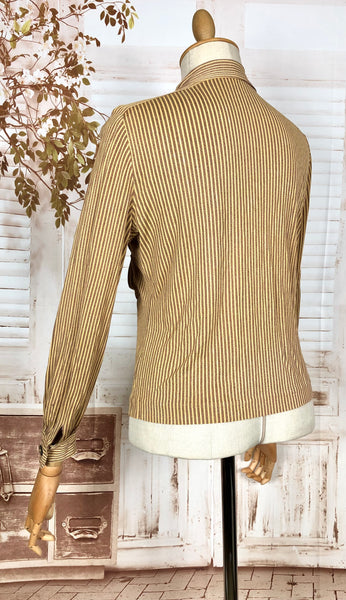 Incredible Original 1930s Vintage Mustard Yellow And Mauve Striped Rayon Jersey Blouse