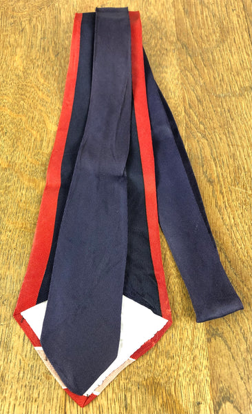 1940s Red Pink & White Bold Stripe American Rayon Swing Tie with Navy Neck