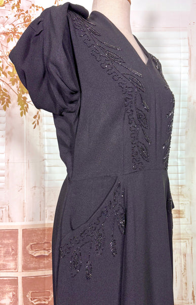 Exquisite Black Beaded 1940s Cocktail Dress