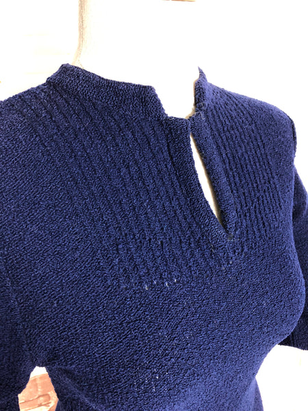 Cozy 1940s Royal Blue Knit Set with Geometric Detailing