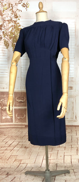 Rare 1930s Navy Blue Crepe Adjustable Maternity Wrap Dress By Blessed Event