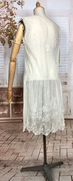 Ethereal Original 1920s Antique White Embroidered Lace Flapper Dress