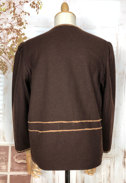 Wonderful Original 1930s Volup Vintage Chocolate Brown Asymmetrical Cardigan Blazer