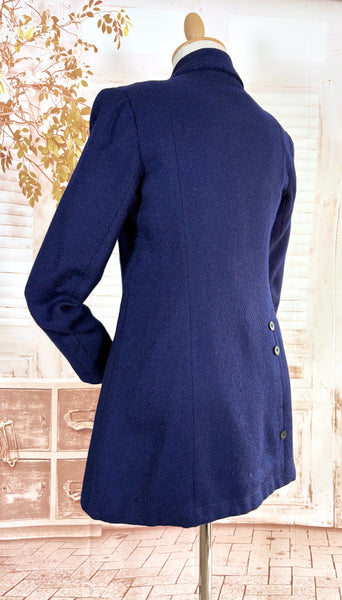 Rare Edwardian / 1910s Navy Blue Riding Coat With Asymmetric Closure