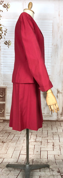 Rare Original 1940s Volup Vintage Cherry Red Gabardine Skirt Suit