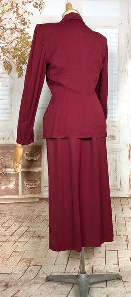 Stunning Original 1940s Vintage Deep Red Pocket Detail Suit By Betty Rose